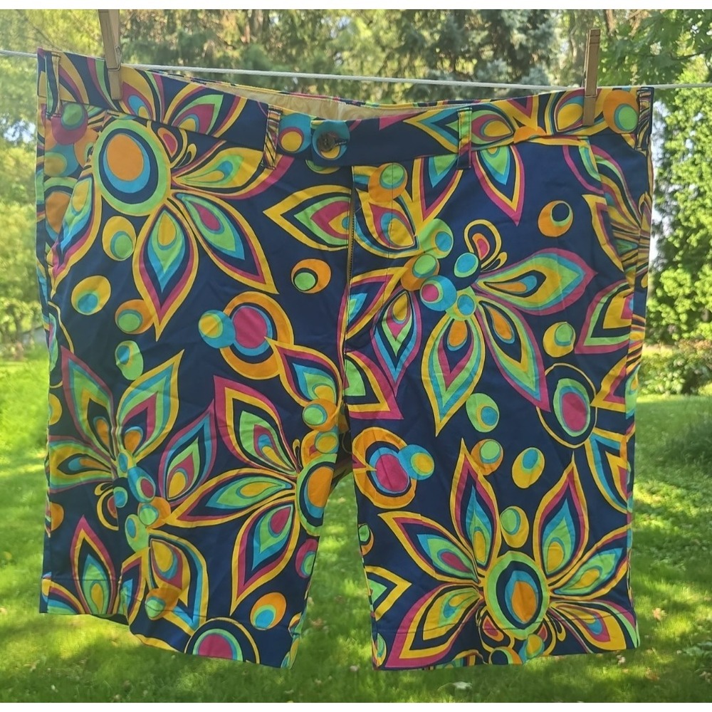 LoudMouth Men Sz 46 Golf Shorts Psychedelic Bright Colorful Floral Shaggadelic